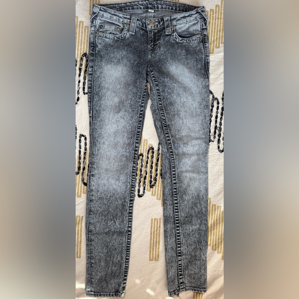 True Religion Grey Acid-Wash Women’s Jeans - Classic Pocket Detail